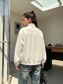 春秋新款中式印花女款夾克，休閒品牌感日常寬鬆百搭女裝外套，新中式盤扣上衣，美觀女款夾克附內裡 - 米白色 - 查看 5
