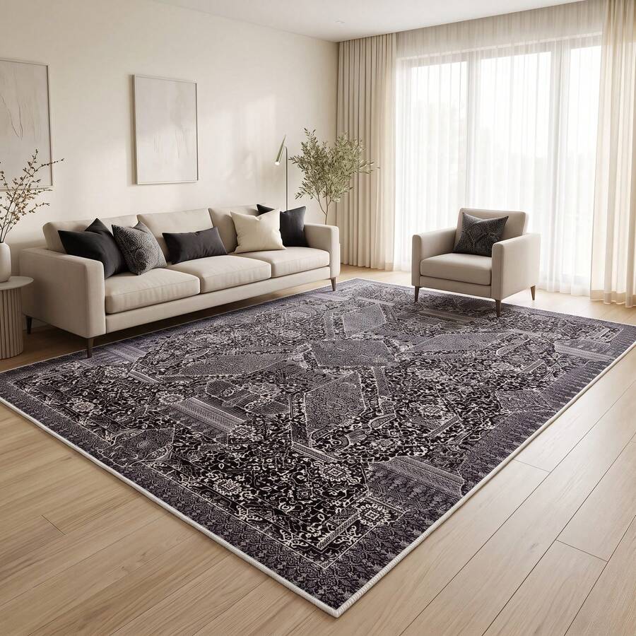سجاد إسكندنافي قابل للغسل - تصاميم نوردية للمنازل الحديثة - مثالي لغرفة المعيشة والنوم والممر والمطبخ - سجاد داخلي وخارجي | بطانة مانعة للانزلاق - بني مصدي - مشاهدة 1