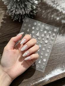 1片裝 3D 浮雕白色聖誕迷你元素美甲貼紙，可愛簡約自黏式美甲貼花，聖誕 DIY 美甲貼紙 - 彩色 - 查看 5