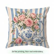 4pcs/1pc Blue And White Porcelain Pot Vintage Floral Pattern Pillow Case, Single-Sided Printed Pillow Case, Suitable For Living Room, Bedroom, Home Decor, All-Season Pillow Case - Multicolor - View 14