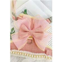 Pet Princess Style Tulle Dress Harness And Leash Set, Pearl Lace Bow Vest Harness, Suitable For Small And Medium Cats And Dogs - Pink - View 7