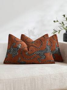1pc/2pcs Rust (No Insert) Animal Pattern Cushion Cover, Fashionable Vintage Comfortable Leopard Pattern Chenille Pillowcase, Suitable For Daily Home Decor, Sofa, Bed, Bedroom, Gift, Holiday Decoration, Spring Summer Autumn Winter, All Seasons - Rust - View 9