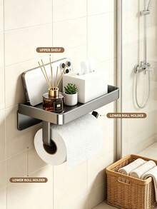1PC/6PCSWall Mounted Toilet Paper Holder With Storage Shelf, Bathroom Tissue Roll Holder With Top Tray, Multi-Function Bathroom Wall Organizer, Space Saving Bathroom Accessory, Wall Mount Tissue Rack For Restroom, Hold Toiletries - Multicolor - View 11