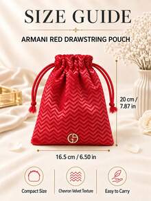 Giorgio Armani Armani Red Drawstring Storage Bag, 16.5*20cm, Single Piece, Velvet Texture, Large Capacity, Ideal For Daily And Travel Makeup Storage - Red - View 4