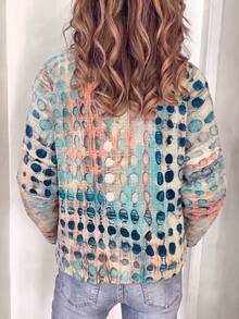 Sweater Wanita Bermotif, Potongan Kasual Dasar, Dihiasi dengan Motif Kerang Abstrak Berwarna-warni, Pakaian Musim Gugur, Pakaian Santai untuk Beraktivitas di Luar Rumah. - Baby Blue - View 9