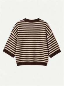 Women's New Autumn/Winter Colorblock Striped Knit Top, Casual Daily Commute, Preppy Style - Coffee Brown - View 10