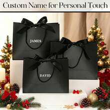 6Pcs Groomsmen Halloween Christmas Gift Paper Bags, With Alphabet Name Stickers, Black Personalized Gift Bags With Satin Bow & Rope Handles, For Wedding Party Favors, Bridal Party Present Packaging, Treat Totes For Xmas Winter Holiday Party Favors - Black Series - View 5
