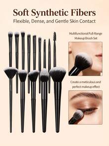 18Pcs Makeup Brush Set With,Full Face Cosmetic Tool For Foundation Blush Eyeshadow,Flawless Blending For Beginners - Black - View 7