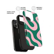 Multi-Color Striped Phone Case, Fashion Film & Transparent 2-In-1 Glossy Thick Protective Shell, Compatible With IPhone 12 13 14 15 16 17 18-FL-2LH - Green - View 3