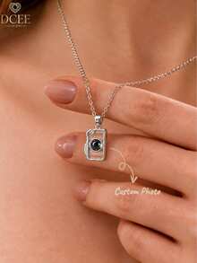 1pc Customized Colorful Photo Personalized Birthstone Wing-Shaped Projection Necklace | Stainless Steel Photo Projection Personalized Birthstone Wing-Shaped Short Necklace | Memorial Photo Personalized Birthstone Wing-Shaped Necklace | Valentine's Day Customized Gift | Customized Photo | Customized Necklace - Rhinestone Camera Projector Necklace - View 2
