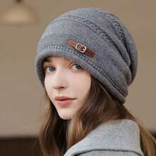 1pc Solid Color Elegant Polyester (Polyester) Korean Style Autumn/Winter Fashion New Versatile Beanie Hat Cold Weather Hat Women's Fashion Slouchy Hat Beanie Hat Letter Design Face-Slimming - One Size Fits All - View 6
