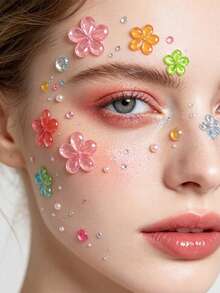 1/4/8/12/24pcs Self-Adhesive Shiny Acrylic Rhinestone Stickers, Heart Gem Decorative Stickers, Music Festival, Concert Look, Valentine's Day Sparkling Face Gems, Easy To Apply DIY Handmade Creative Decoration (Random Style) - Multicolor - View 4