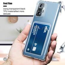 1pc Transparent Card Holder Phone Case, Compatible With Redmi Integrated Card Slot Protective Shell, High Definition Transparent Card Slot Phone Case, Rear Card Pocket Case, TPU Transparent Anti-Drop Card Holder Case, Transparent Wallet Phone Case, Soft TPU Frame, Shock Absorption And Cushioning, Reduces Corner Bumps And Damage, Easy To Install And Remove Without Damaging The Phone. Rear Card Pocket Case - Clear - View 5