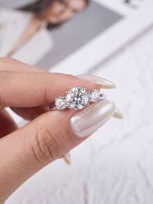 1pc Moissanite Ring Classic 1CT Three-Stone Bezel Set Single Diamond Ring, Suitable For Women's Daily Wear And Wedding - Silver - View 4