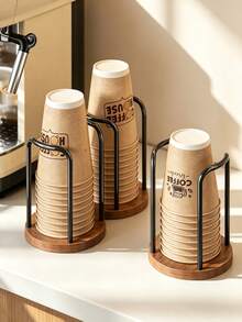 1pc Solid Tone Disposable Cup Holder, Modern Style Wood & Metal Material Double Slot Shape With Curved Frame Detail, Neat Storage Function Paper Cup Dispenser, For Cafe Kitchen Counter Home Office Daily Use All Season Tabletop Decor - Multicolor - View 12