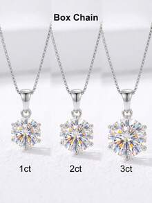 1件莫桑石項鍊 經典1CT 6爪吊墜搭配盒子鏈，適合女性日常配戴與送禮 - 銀色 - 查看 3