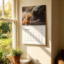1pc 2027 Alien Theme Calendar With Cat - Official Alien Design - Desktop Or Wall Hanging Calendar, Suitable For Sci-Fi Fans, Home/Office Decor - Perfect Gift For Alien Movie Lovers, Home Decor, Unique Artwork, Spiral Bound, Themed Storage - Multiple Styles - View 7