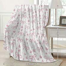 1PC 1pc Soft Flannel Blanket With Pink Bow And Heart Print - Suitable For Sofa, Office, Camping, All-Season Comfortable Blanket - Asian Style Home Decor, All-Season Blanket | Asian Style Design | Pink Bow Print - Multicolor - View 6