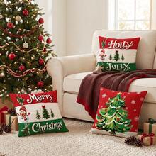 4Pcs Christmas Throw Pillow Covers, Xmas Tree Snowman Snowflake Pattern Decorative Cushion Cases For Sofa Couch Holiday Home Decor, Single Sided Print, Pillow Inserts Not Included - Red and Green - View 5