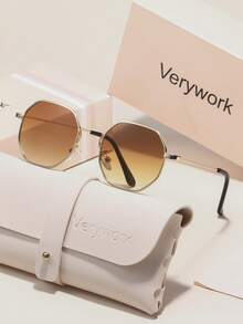 Verywork1 Geometric Pattern Personalized Brand Design Women's Sunglasses, Comes With Storage Case And Cleaning Cloth, Suitable For Beach Vacation, City Stroll, Fashion Street Photography, Best Friend Afternoon Tea, Travel Check-In. - Multicolor - View 5