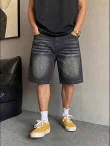 Men's Summer Casual Non-Stretch Denim Shorts - Black - View 2