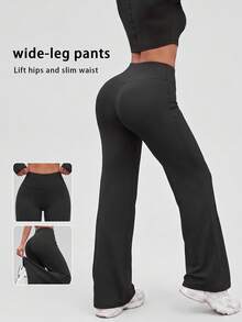 Women's High Waist Flare Pants, Tummy Control & Butt Lift, Soft Yoga Pilates, Sports Casual, Daily Autumn/Winter Wear - Black - View 12