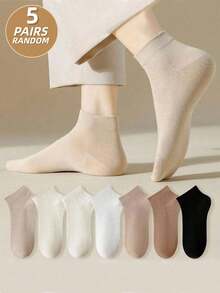 5 Pairs Solid Color Casual Short Socks, Everyday Wear - Multicolor - View 11