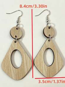 1 Pasang Anting-Anting Gaya Bohemian Minimalis Geometris Berongga Belah Ketupat Dua Lapis Patchwork Vintage - coklat muda - View 2