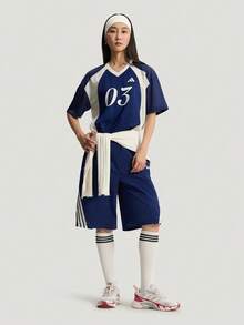 Adidas Women's TIRO TEE2 Short Sleeve Knit Collarless T-Shirt TKZ2339 - Navy Blue - View 7