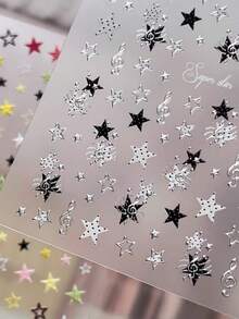 1pc Black & White Mixed Star & Musical Note Decorative Sticker Set, With Exclusive Tweezers, Exquisite Shiny Texture, Five-Pointed Star & Musical Note Combination Design, Self-Adhesive, Water Cup Decoration Sticker, Suitable For Laptop Cover Decoration, Phone Decoration, Earphone Camera Appearance Modification, Gift Box Packaging Embellishment, Aromatherapy Container Surface Beautification Decoration Sticker - Pentagram - View 4