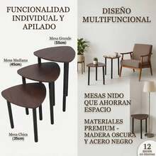 Set Of 3 Nesting Triangular Side Tables, Coffee And End Tables For Small Spaces, Living Room, Bedroom And Sofa - Coffee Brown - View 3