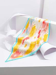 1pc New Summer Fresh Lemon Fruit Floral Pleated Silk Scarf, Satin Pointed Triangle Necktie, Spring/Summer Outfit Bag Decoration Small Scarf - Multicolor - View 10
