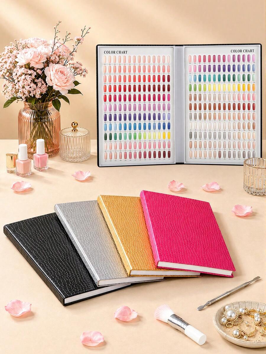 308 Colors Stone Texture Nail Art Sticker Display Book, Professional Gel Nail Polish Color Chart, DIY Nail Art Color Matching Display Board, Includes Artificial Nails And Number Stickers, Premium Quality, Nail Salon And Nail Artist Supplies