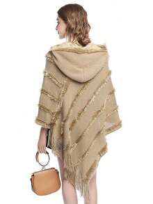 1pc Unisex Autumn/Winter Solid Color Tassel Hooded Knit Pullover Cape Shawl, Suitable For Daily Wear - Multicolor - View 8