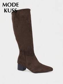MODE KUSS Women's Popular Pointed Toe Chunky Heel Knee-High Boots - Brown - View 6
