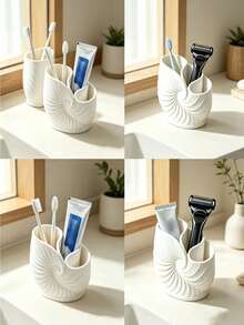 Fashion Shell Spiral Toothbrush Holder, Creative Shell Spiral Storage Box, 3-Slot Toothbrush Cup Storage Box, Desktop Storage Rack, Multi-Functional Storage Rack. Suitable For Bathroom, Bedroom, Office And Other Scenes. - Multicolor - View 10