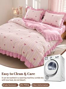 Set Sarung Selimut Ruffle 2/3 pcs, Perlengkapan Tempat Tidur Asrama, Set Perlengkapan Tempat Tidur Bergaris dengan Pita, Dekorasi Kamar Nyaman, Ramah Kulit dan Bernapas, Sangat Lembut dan Anti-Pilling, Tanpa Isian Selimut, Cocok untuk Tempat Tidur Ukuran Single/Double/Queen/King, Sepanjang Musim, Dapat Dicuci dengan Mesin, Kembali ke Sekolah - MultiWarna - View 7