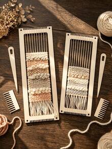 Set Alat Tenun Persegi Panjang Kayu dengan Kait Rajut dan Jarum Kayu, Sisir Multifungsi, Hadiah Rajutan Buatan Tangan, Hadiah Liburan untuk Natal, Tahun Baru, Thanksgiving, Halloween, Hadiah Kunci Pas, Dekorasi Rumah, Cocok untuk Kerajinan Tangan - A - View 1