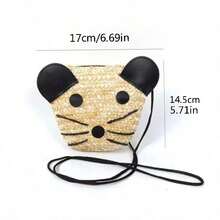 1pc Mini Kids Cartoon Straw Woven Crossbody Bag With Zipper Closure Coin Purse Hard Coin Bag Casual Shoulder Bag For Girls Suitable For Summer Daily Use - Cartoon Cat Straw Crossbody Bag - View 2