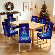 1/2/4/6pcs Christmas Print Chair Covers, Cartoon Holiday Atmosphere Decor, Dust-Proof Elastic Full-Coverage Chair Covers - Multicolor - View 9