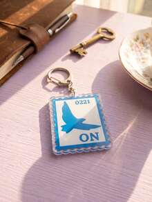 1pc/8pcs Bangtang K-Pop Music Stamp Pattern Keychain, Acrylic Rectangular Wavy Edge Metal Buckle Functional Bag Charm Decorative Pendant, Suitable For Fan Meetings, Concerts, Birthday Gifts, Back To School, Campus Daily, Travel And All Seasons - Multicolor - View 7