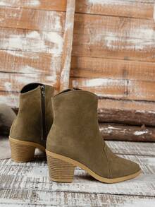Women's Western Style Side Zipper Chunky Heel Holiday Ankle Boots - Light Brown - View 5