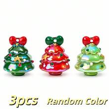 3/6pcs Christmas Tree Acrylic Beads, 28X34mm Iridescent AB Star & Bow Print Spacer Beads For DIY Jewelry Making Bracelets Keychains Holiday Crafts - Random Color - View 7