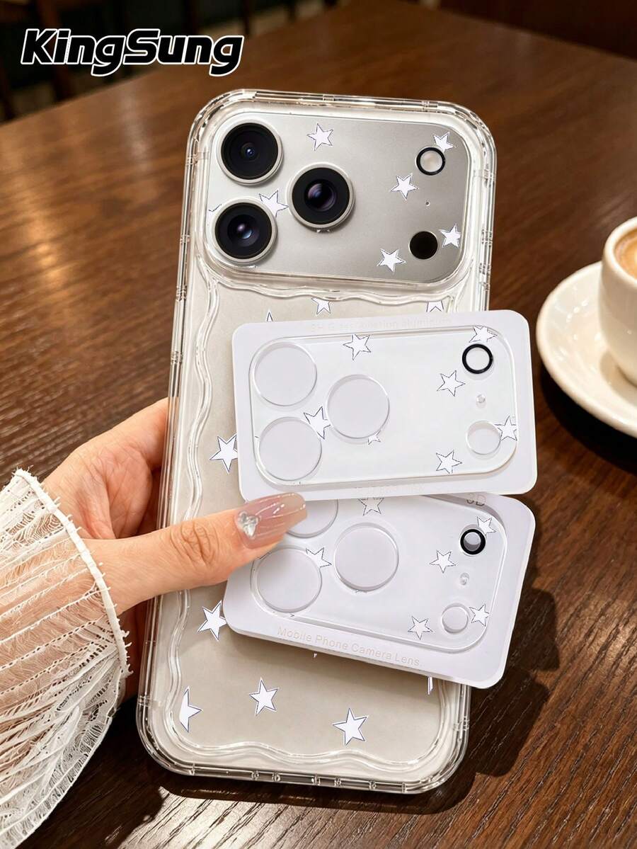 Kingsung Simple Stars Pattern Camera Lens Protector Compatible With IPhone 17 Pro/17 Pro Max/18 Pro/18 Pro Max, Mobile Phone Accessories,High-Definition Transparent Film,Clear Anti-Scratch Camera Cover,Birthday Gifts For Family And Friends - Multicolor - View 1
