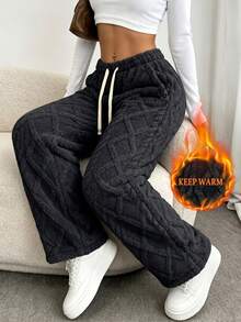 Women's Winter Sports Casual Fleece Pants, Suitable For Jogging, Cycling, Ball Games And Fitness Multi-Functional Long Pants - Black - View 1