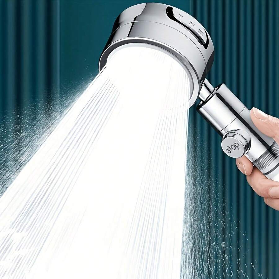 1pc Pressurized Filter Shower Head, 3-Gear Adjustable High Pressure Shower Faucet For Home Bathing, Adjustable Angle Shower Head, Bathroom Accessory, Hose And Bracket Not Included