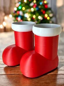 Christmas Boot Shaped Tableware Storage Box, Santa Claus Boot, For Christmas Decoration, Multi-Functional Storage Box, Desktop Storage Container, Can Hold Makeup Brushes, Pens, Remote Controls, Tableware And Small Items. Christmas Table Centerpiece Decoration. 3D Printed Tableware Rack, Spoon And Fork Holder, Tableware Storage Box, Tableware Tray, Tableware Organizer, Compact Space-Saving Storage Item, Suitable For Bathroom, Kitchen - Multicolor - View 2