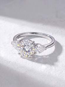1 buah Cincin Moissanite, Cincin Mewah 3CT Bentuk Hati Ganda dengan Empat Cakar, Cocok untuk Pertunangan dan Pesta Wanita - Perak - View 3