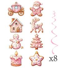 1pc Pink Christmas Decoration Set, Bunting Banner & Spiral Hanging Decor Party Scene Props, Christmas Decoration, Christmas Gift - Multi-color - View 8