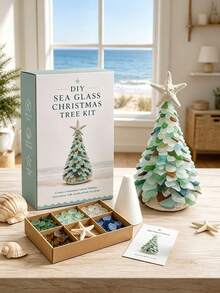 1 Set DIY Sea Glass Christmas Tree Kit, Handmade Coastal Sea Glass Tree With Starfish Topper, Beach Nautical Style Desktop Mini Christmas Tree Decor, Ocean Theme DIY Handmade Set, Home Desktop Holiday Ornament - Multicolor - View 12